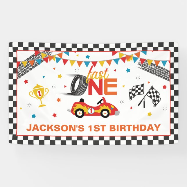 Bannière Fast One Racing First Birthday (Horizontal)