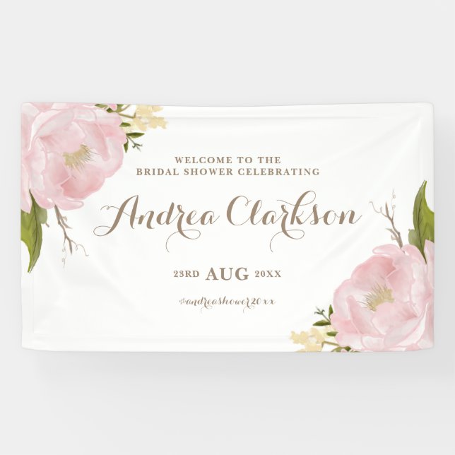 Bannière Fête des mariées Aquarelle Peonies Roses (Horizontal)