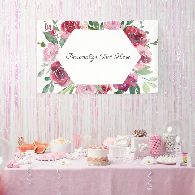 Bannière florale rose personnalisée (Fête)