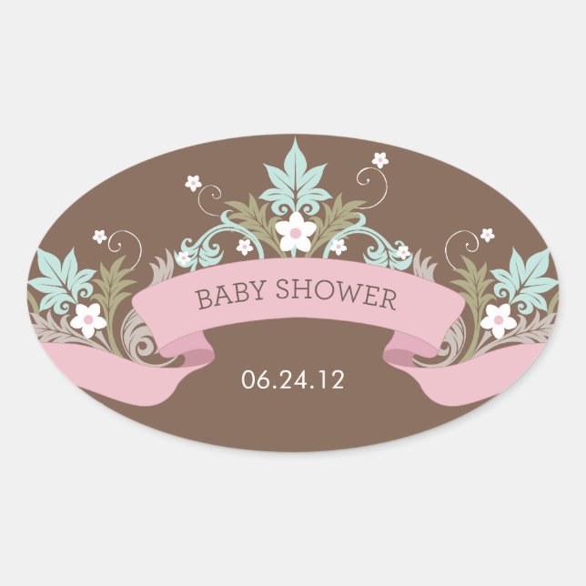 Bannière florale Sticker Baby shower rose (Devant)