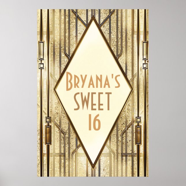 Bannière Glam Gatsby Art déco de Cream Ivory Gold  (Devant)