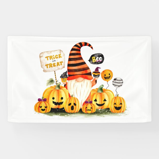 Bannière Gnome et Citrouille Trick ou Treat (Horizontal)