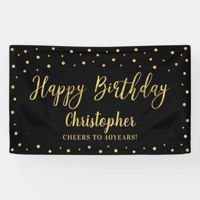 Bannière Gold & Black Joyeux Anniversaire (Horizontal)