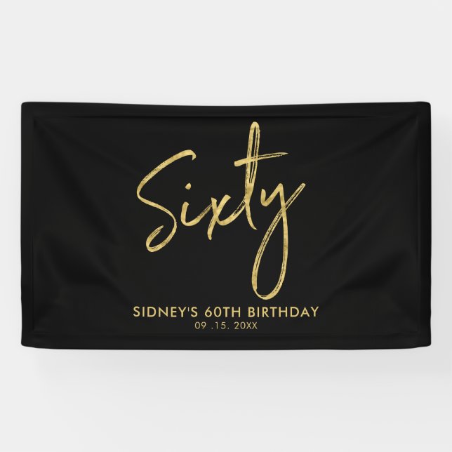 Bannière Gold & Black Modern 60th Birthday Party (Horizontal)