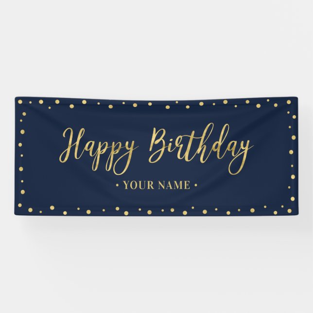 Bannière Gold & Navy Bleu Joyeux anniversaire (Horizontal)