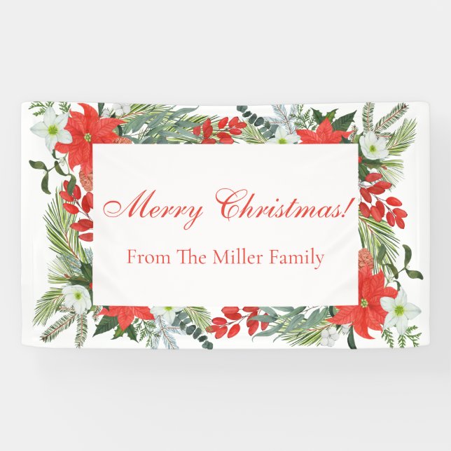 Bannière Joyeux Noël Rouge Floral (Horizontal)