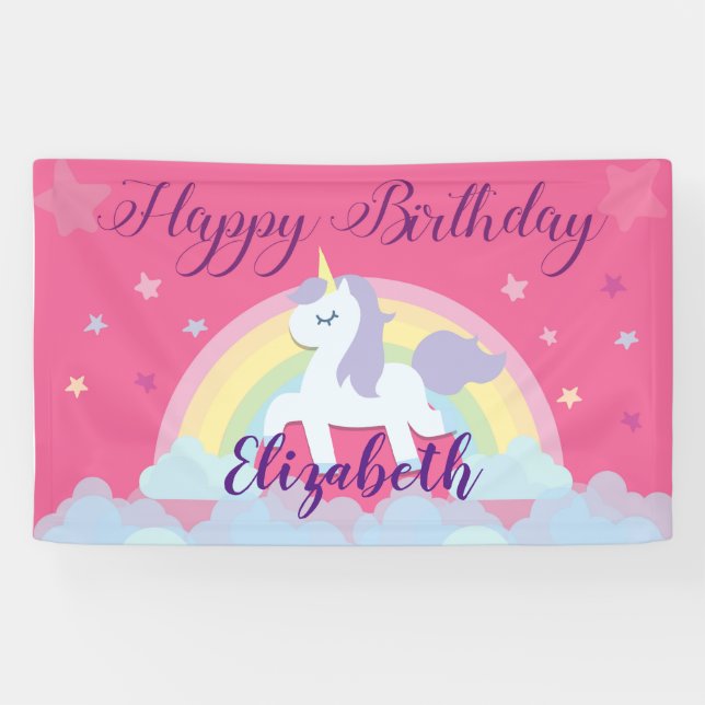 Bannière magique de licorne de joyeux anniversaire (Horizontal)