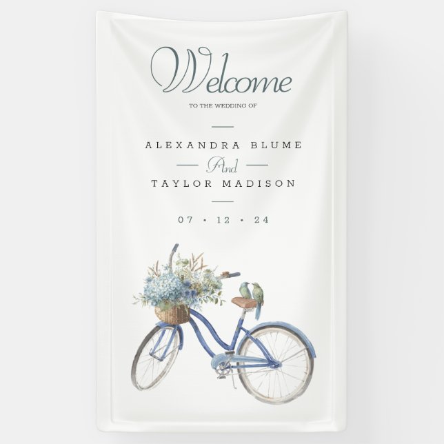 Bannière Mariage Bohème Bicyclette Aquarelle (Vertical)