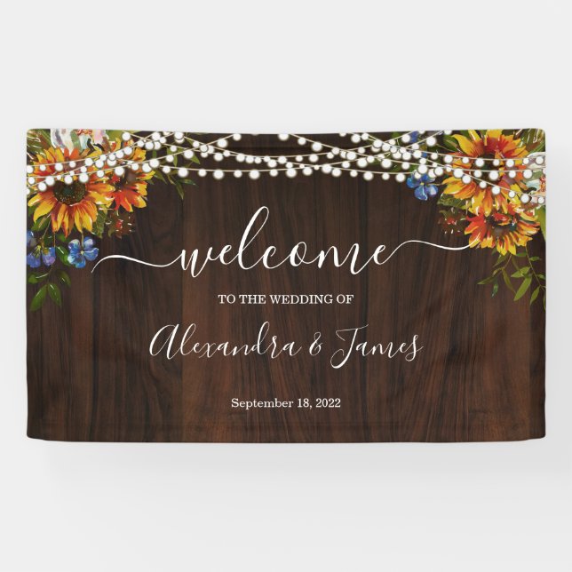 Bannière Mariage de la chaîne de tournesol en bois (Horizontal)