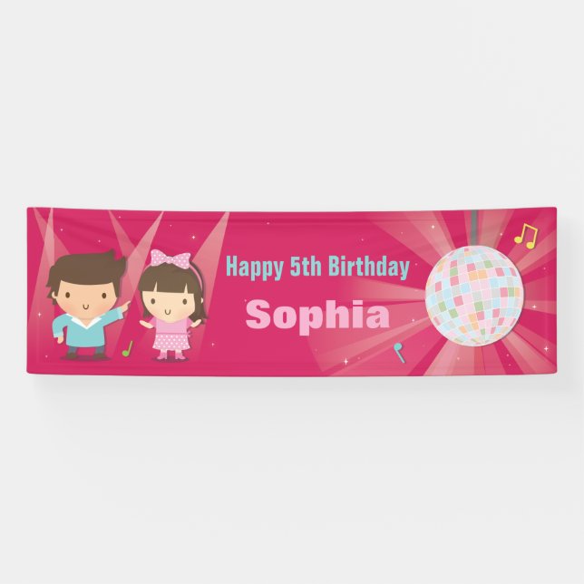 Bannière mignonne de fête d'anniversaire de danse (Horizontal)