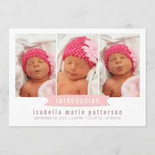 Bannière moderne Baby Girl Photo Faire-part de nai
