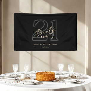Bannière Moderne Noir et Or pour 21e Anniversaire