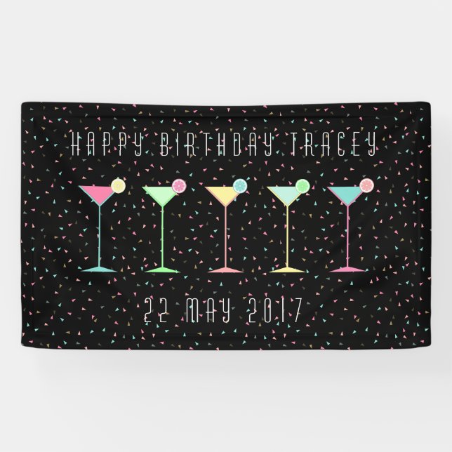 Bannière noire, cocktail, confettis colorés (Horizontal)
