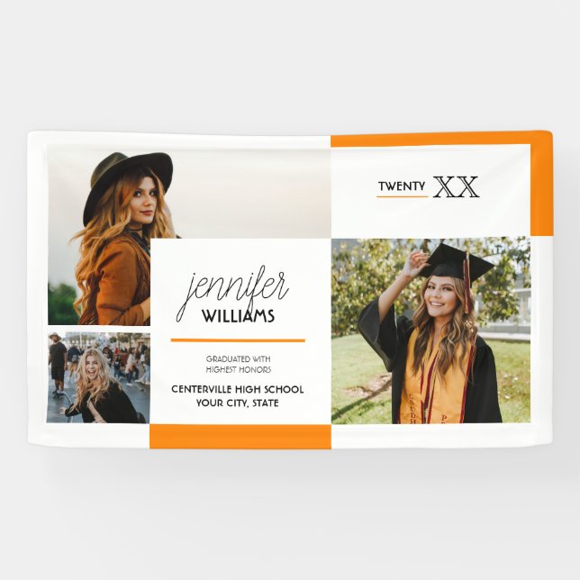 Bannière Orange 3 Photo Graduation (Horizontal)