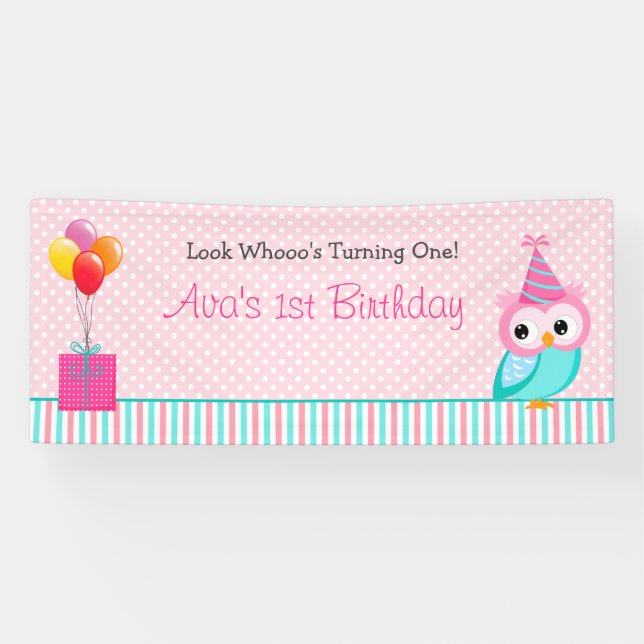 Bannière Owl (Personnalisée) - Fille 1er Anniversa (Horizontal)