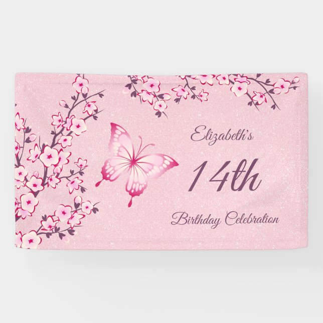 Bannière Parties scintillant rose Fleur de cerisie (Horizontal)