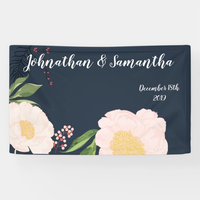 Bannière personnalisée 3'x5' Fleurs florales blanc (Horizontal)