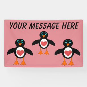 Bannière personnalisée Cute Love Heart Penguin