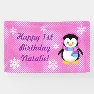 Bannière personnalisée de la fille de pingouin