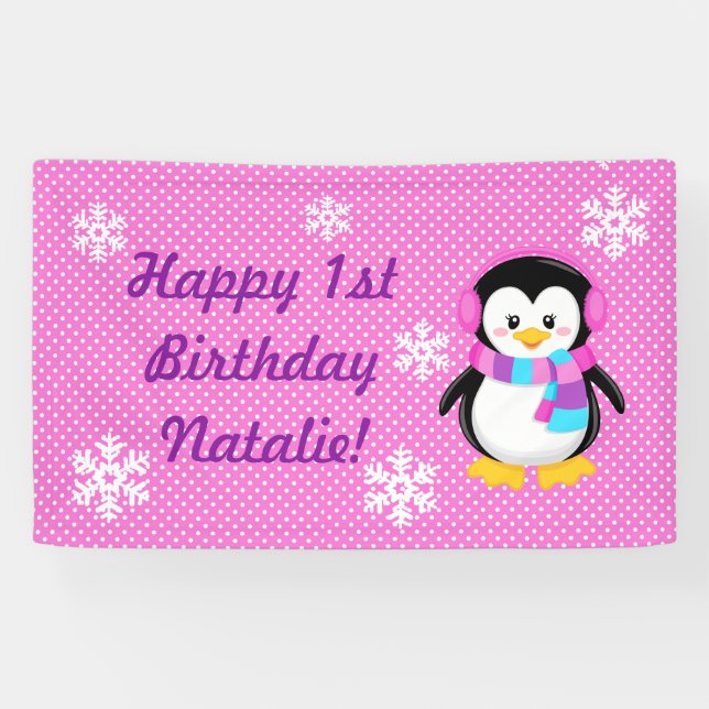 Bannière personnalisée de la fille de pingouin (Horizontal)