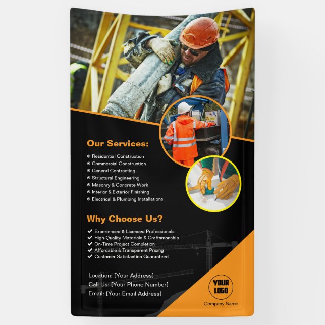 Bannière personnalisée de la société de constructi (Vertical)