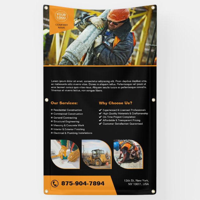 Bannière personnalisée de la société de constructi (Vertical)