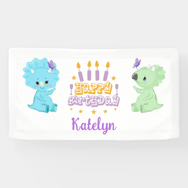 Bannière personnalisée Dinosaure "Joyeux anniversa (Horizontal)