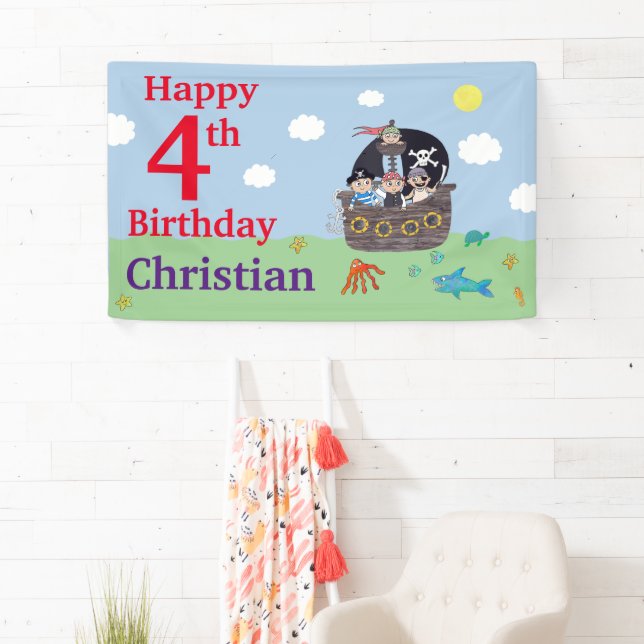 Bannière personnalisée Pirate Birthday (En situation)