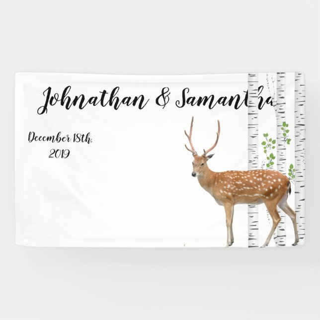 Bannière personnalisée XMAS Deer Doe Woodland B 3' (Horizontal)