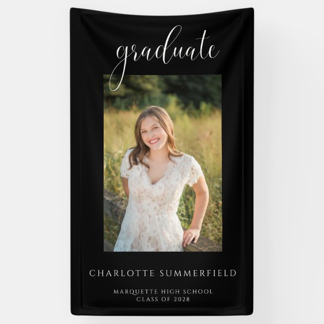 Bannière photo Black Elegant Graduation Party (Vertical)