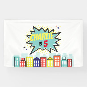 Bannière pour garçons d'anniversaire Superhero Con
