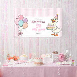 Bannière Premier Anniversaire Fille Canard Rose Un