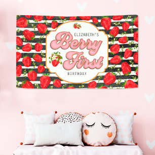 Bannière Premier Anniversaire Fleurs Rouge et Noir