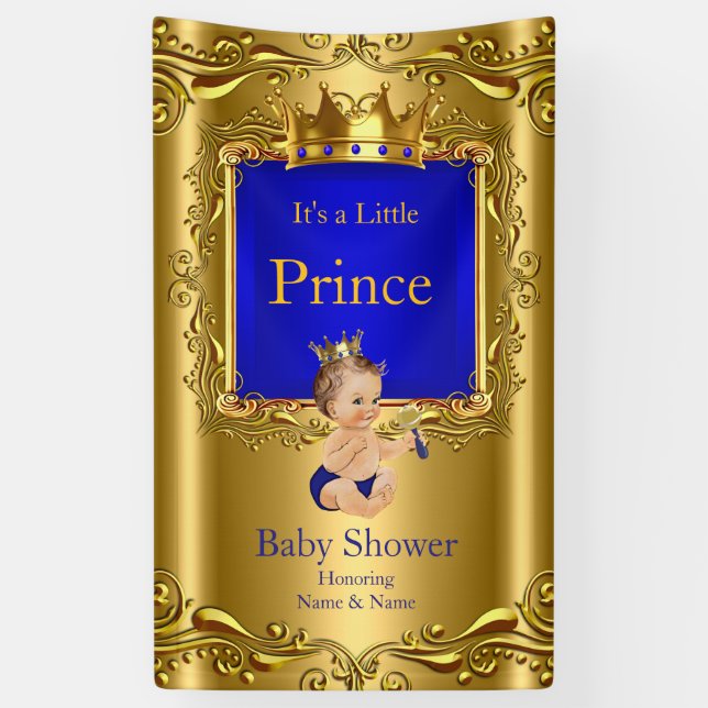 Bannière Prince Baby shower Bleu Or Brunette 2 (Vertical)