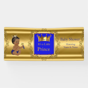 Bannière Prince Baby Shower Bleu Or Ethnique