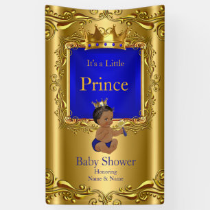 Bannière Prince Baby Shower Bleu Or Ethnique 2