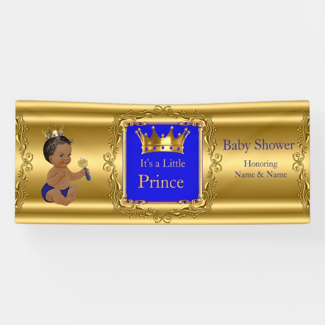 Bannière Prince Baby shower Blue Gold Ethnic (Horizontal)