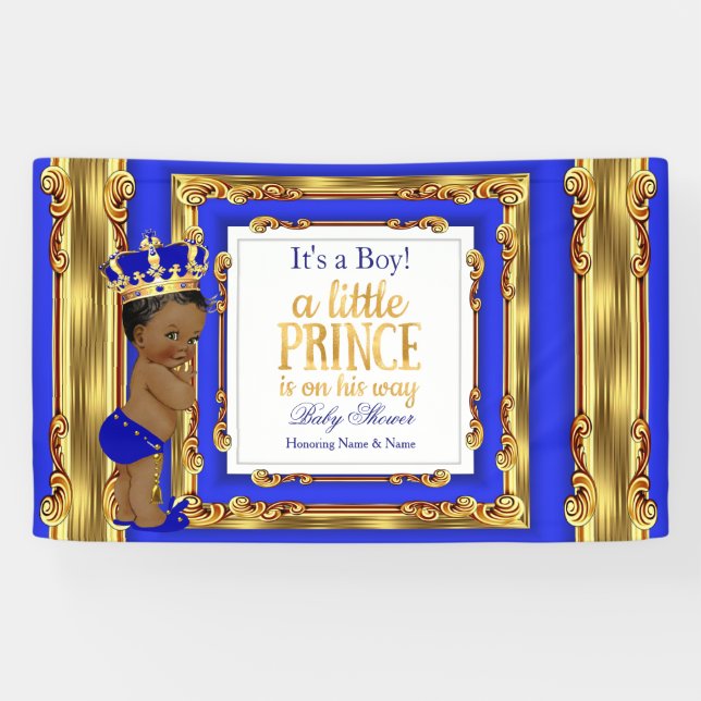 Bannière Prince Baby shower Royal Blue Gold Ethnic (Horizontal)