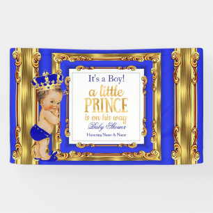 Bannière Prince Bébé Shower Bleu Royal Or Brunette