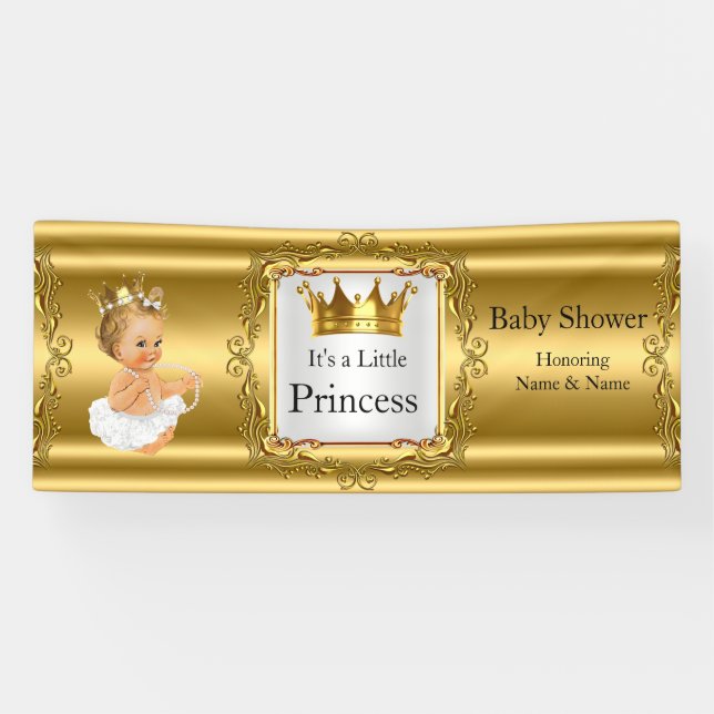 Bannière Princesse Baby shower Or Blanc Blonde Gir (Horizontal)