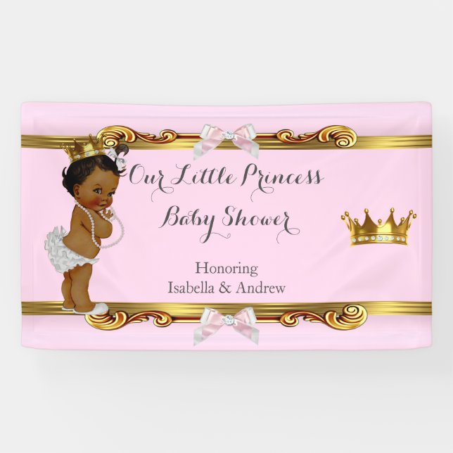 Bannière Princesse Baby shower Rose Blanc Or Ethni (Horizontal)