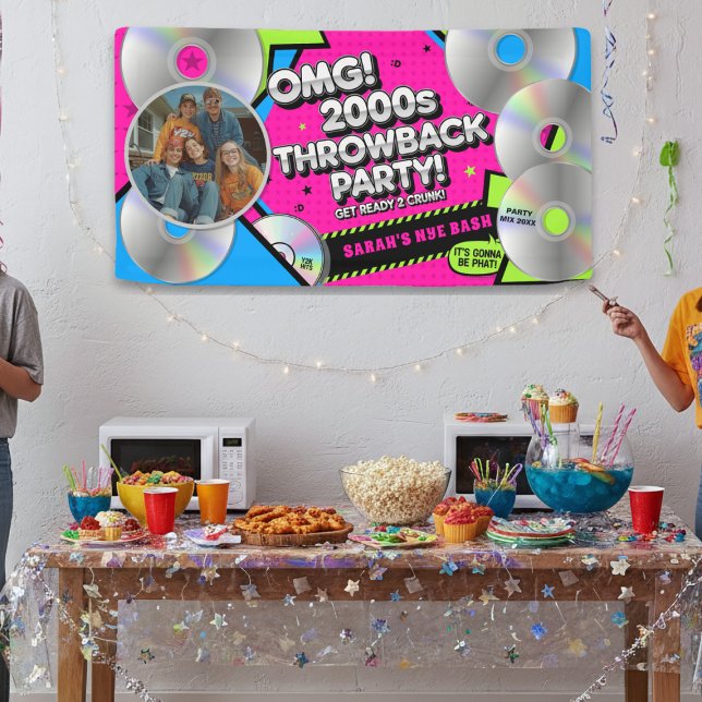 Bannière rétro du réveillon du Nouvel An 2000 Thro (Fun and colorful banner for your 2000s Throwback Party. Add your name!)