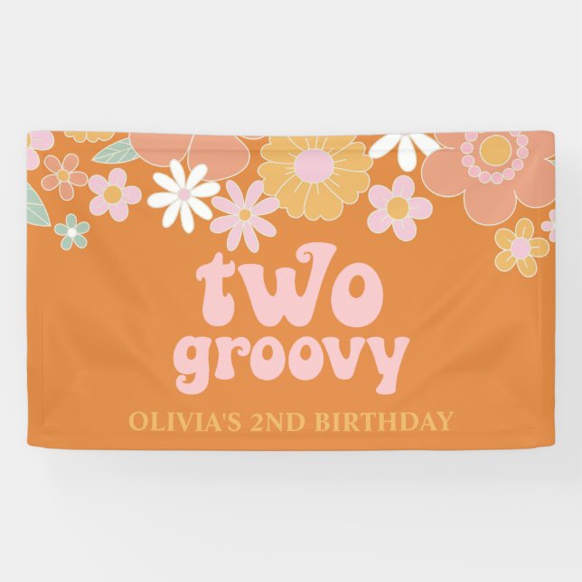 Bannière rétro Floral Deux Super 2e anniversaire (Horizontal)
