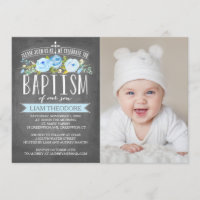 Bannière Rose Chalkboard Baptême Bleu Invitation