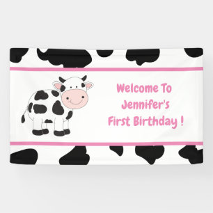 Bannière rose de fête d'anniversaire de cow-girl