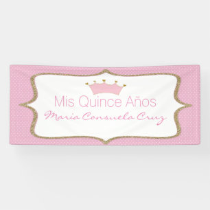 Bannière rose de Quinceanera de point de couronne