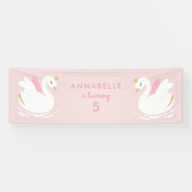 Bannière rose girly mignon cygne élégant fête d'an (Horizontal)