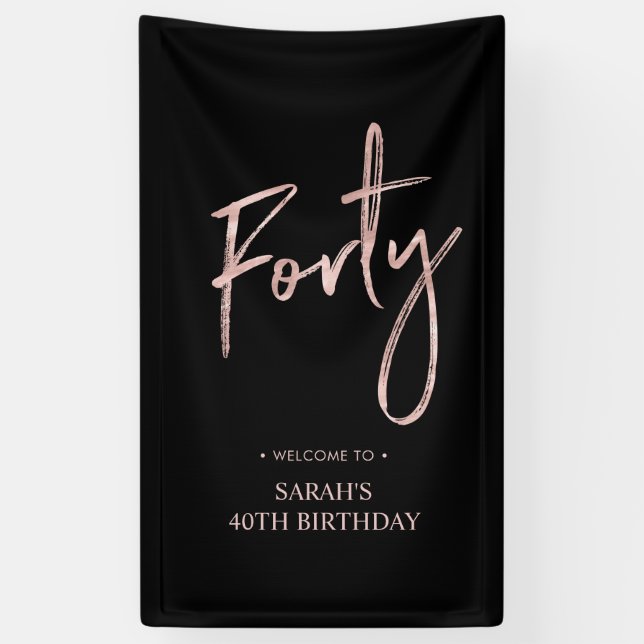 Bannière rose Gold & Black 40 Anniversaire (Vertical)