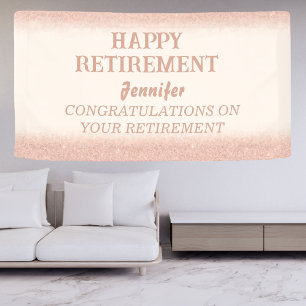 Bannière rose Gold Happy Retraite pour les femmes