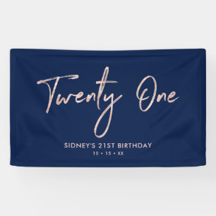 Bannière rose Gold & Navy Blue 21e anniversaire